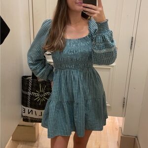 American Eagle green plaid long sleeve mini dress women’s size small